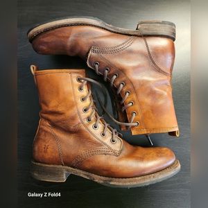 FRYE Veronica Lace Up Cognac 8 Eyelet Leather Boots Size 9B